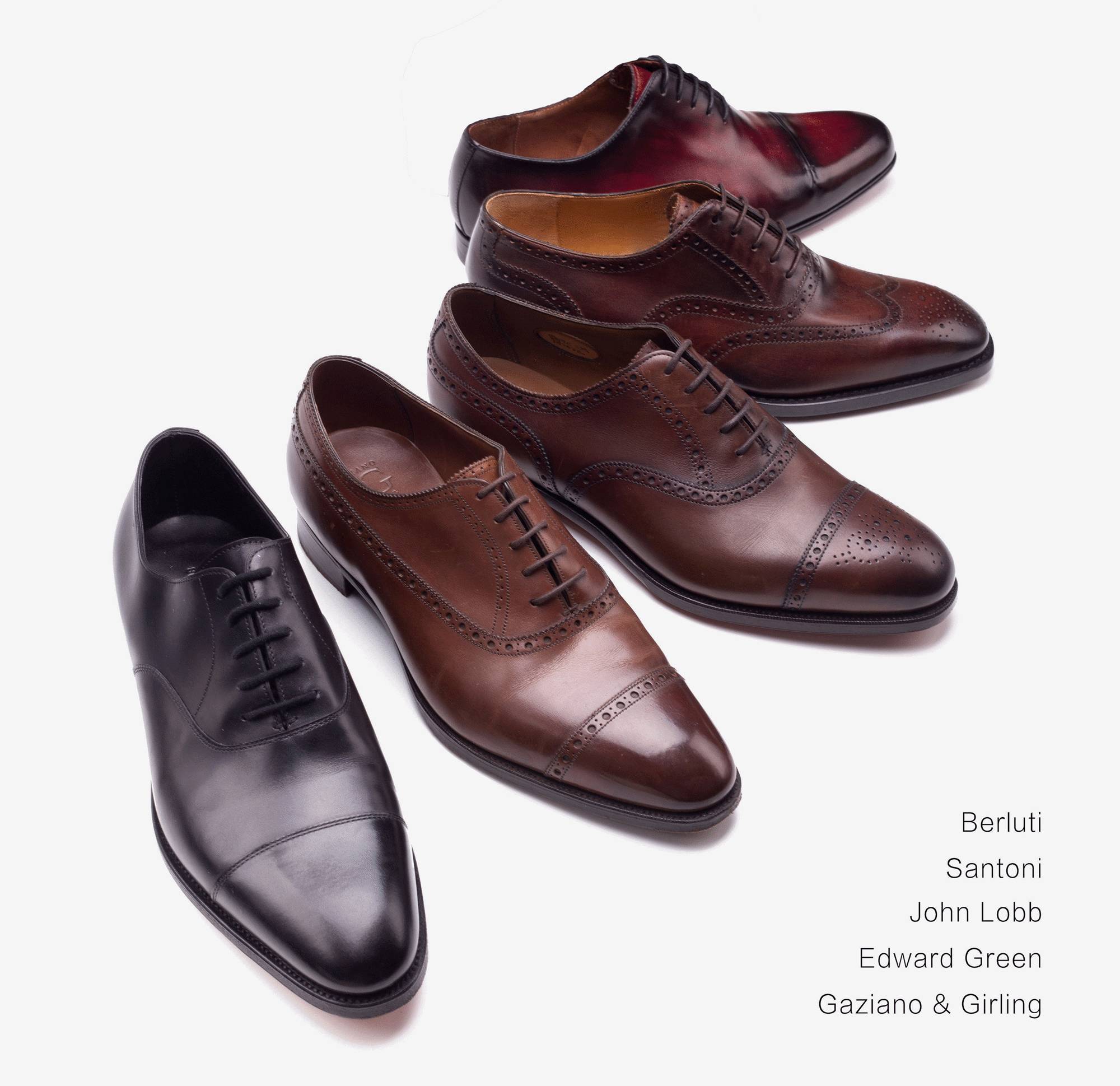 分别来自john lobb,gaziano&girling,edward green,santoni和berluti